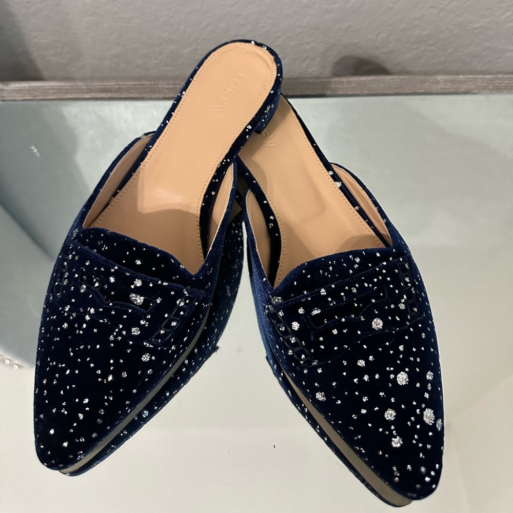 J CREW Glitter Sparkle Flats Loafer Mules 8.5 - Picture 8 of 11